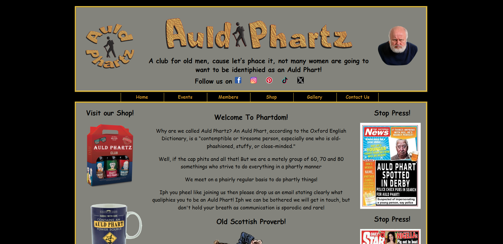 Auld Phartz website shown on screen